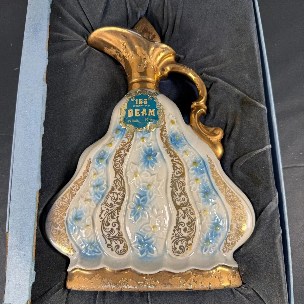 Vintage Jim Beam Decanter 155 Months Old Regal China Blue Floral Gold With‎ Box
